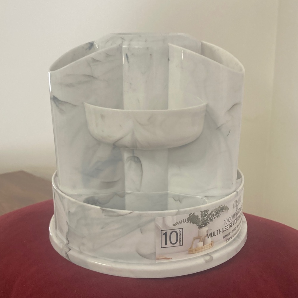 10 compartment multi use revolving organizer faux marble look - Picture 10 of 14